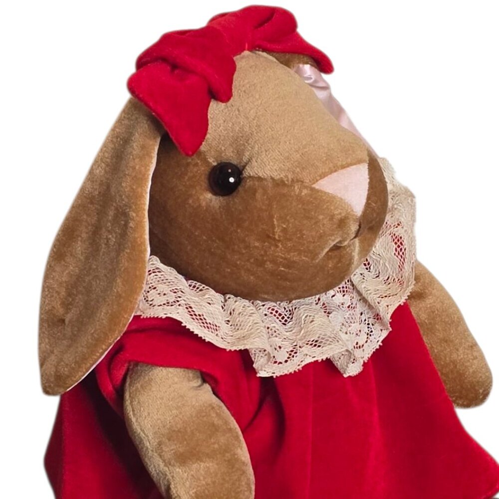 1985 Velveteen Rabbit Plush Bunny Toys R Us Stuffed Animal Red Dress Vintage
